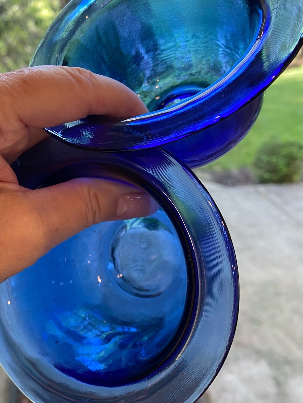 PAIR Handblown Cobalt Blue Art Glass Mini Bowls- Mexican .  Mint quality.